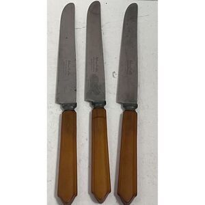 Vintage Robinson‎ Knife Company SS Dinner Butter Knives 3 Handles Bakelite